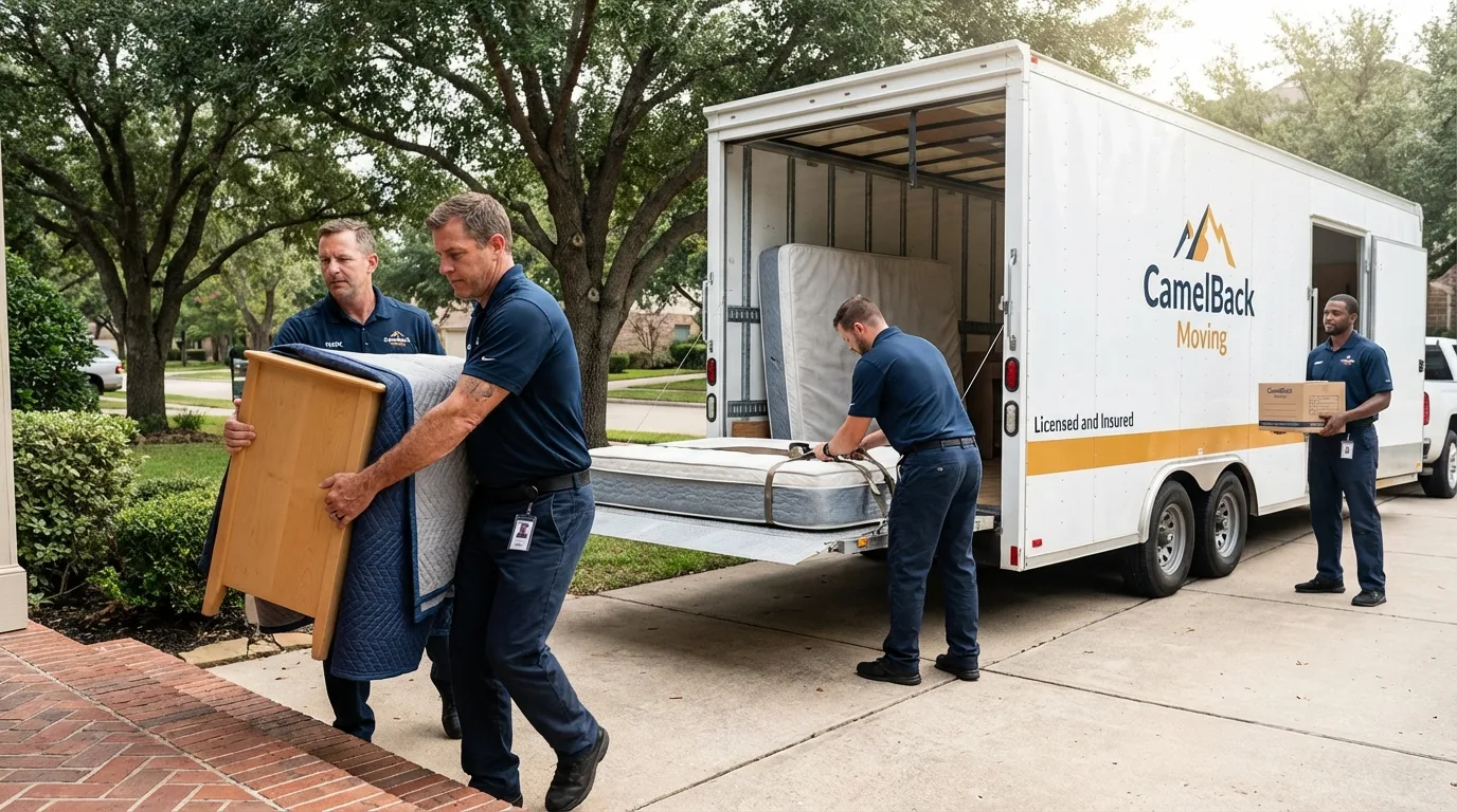 Crew loading residential truck for cross-state move from Benson, NC