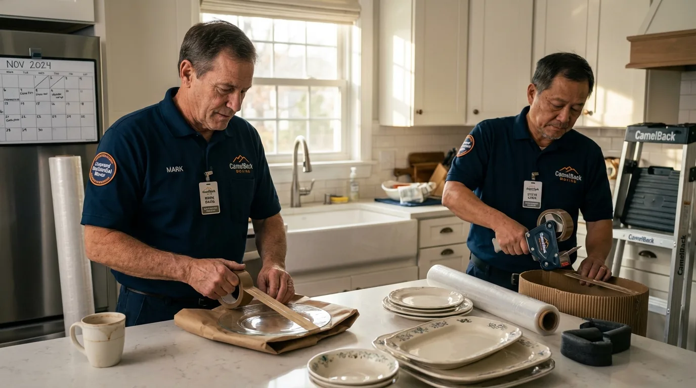 Professional crew packing kitchen dishware in Benson, NC